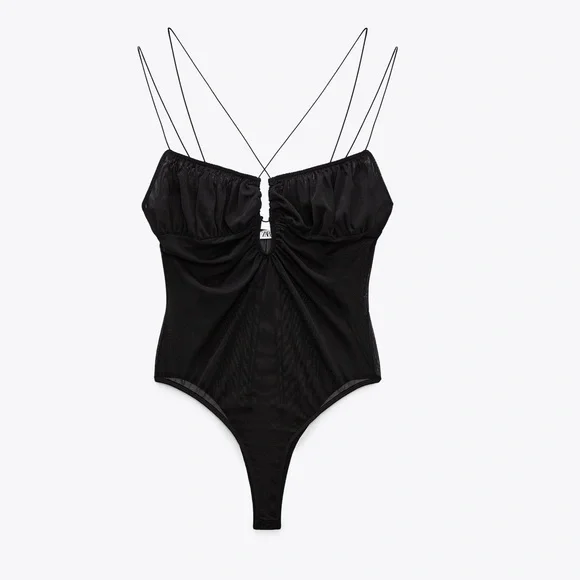 Zara | Tops | Zara Black Cut Out Tulle Bodysuit Nwt | Poshmark